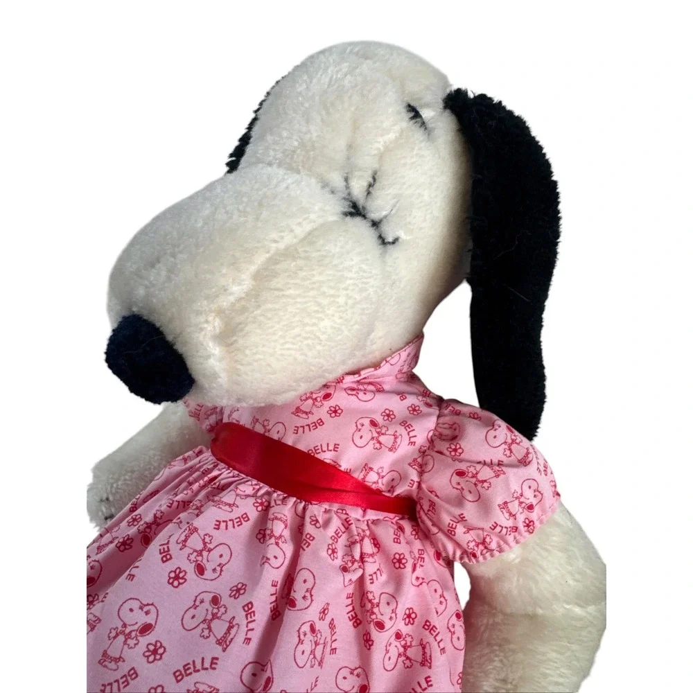 Peanuts Belle Plush Snoopy Sister Pink Dress Vintage Stuffed Animal Toy